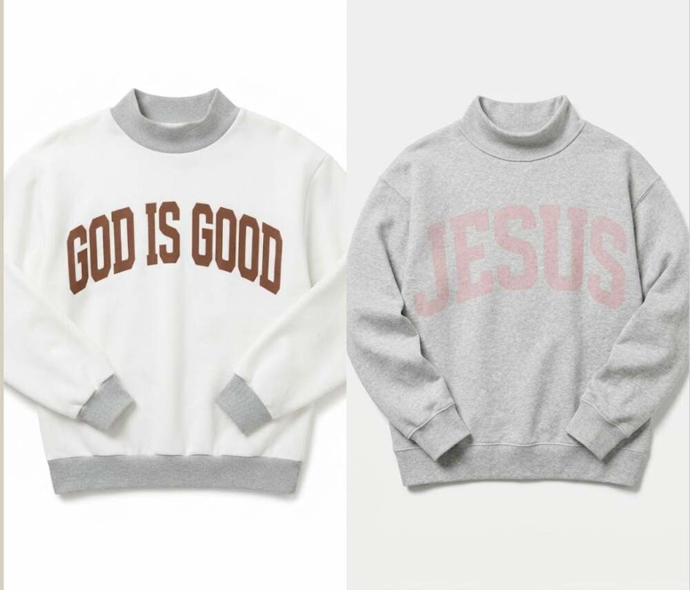 "God is Good/Jesus" Heather Grey/Pink Reversible Mock Neck Sweatshirt